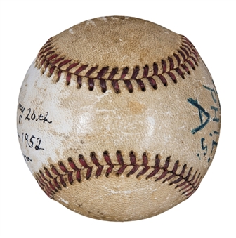 1952 Early Wynn Game Used & Signed OAL Harridge Baseball Used on 9/9/52 For His 20th Win of the Season (MEARS & JSA)